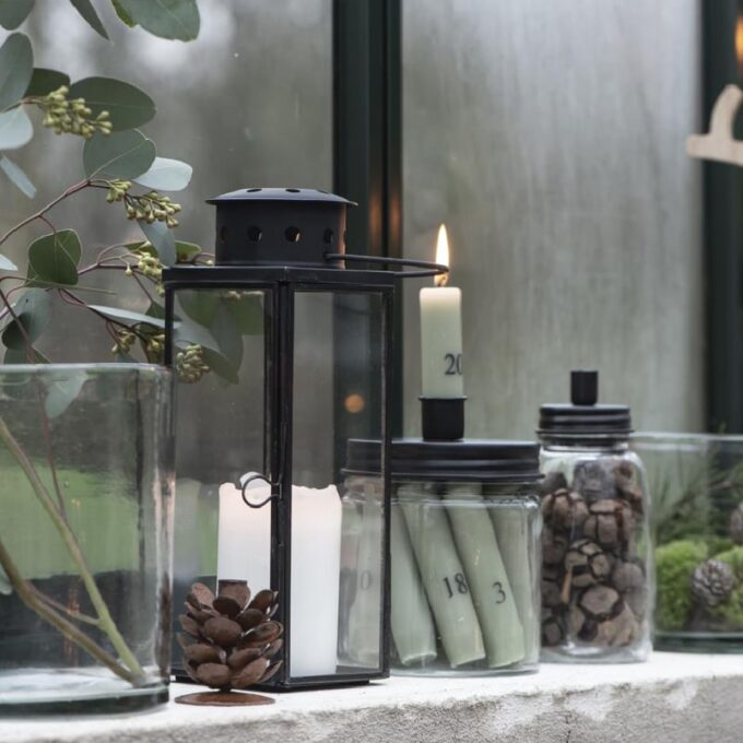 Stiklinis indas-žvakidė juoda, H15 cm