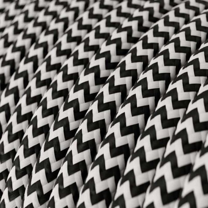 Tekstilinis laidas, baltai-juodai dryžuotas