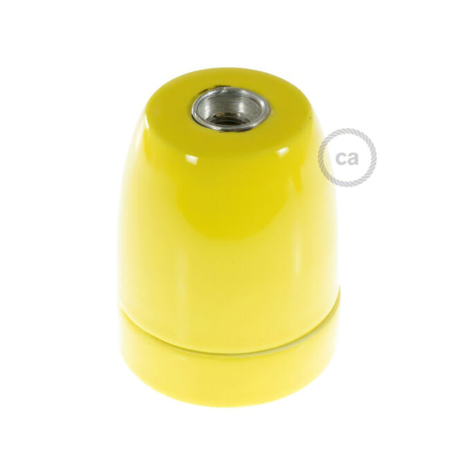 Porcelianinis lemputės lizdas E27, geltonas