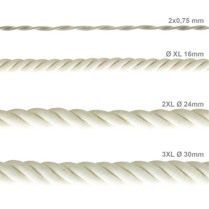 Tekstilinis laidas Rope 3 x 0.75 mm², Ø16 mm, baltas