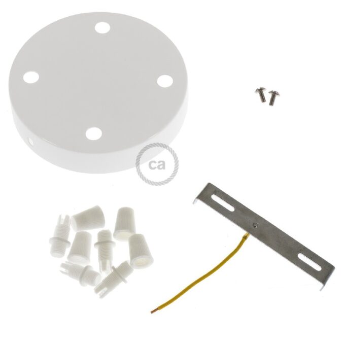 Lubų dangtelis metalinis ø12 cm, 4 angos laidams, baltas blizgus