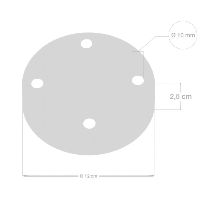 Lubų dangtelis metalinis ø12 cm, 4 angos laidams, baltas blizgus