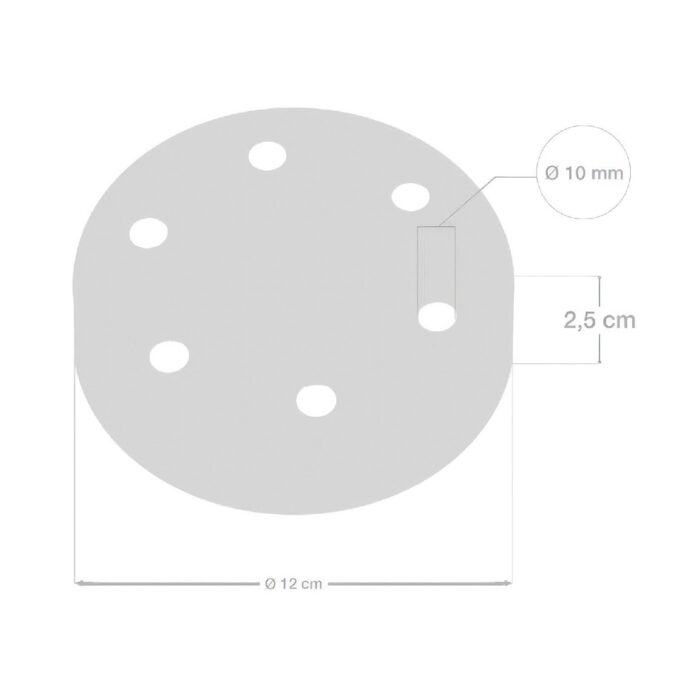 Lubų dangtelis metalinis ø12 cm, 6 angos laidams, baltas matinis