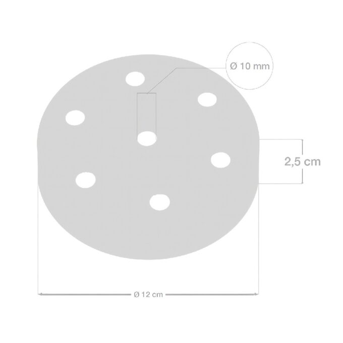 Lubų dangtelis metalinis ø12 cm, 7 angos laidams, baltas blizgus