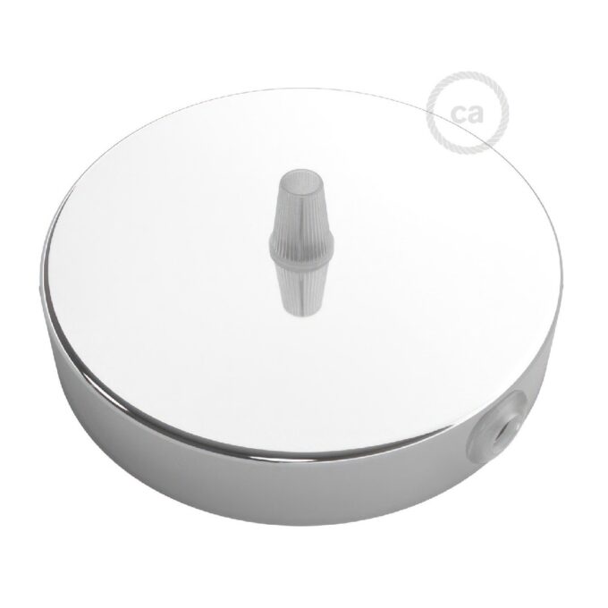 Lubų dangtelis metalinis ø12 cm, chromo pilkas, 1 centrinė ir 2 šoninės angos