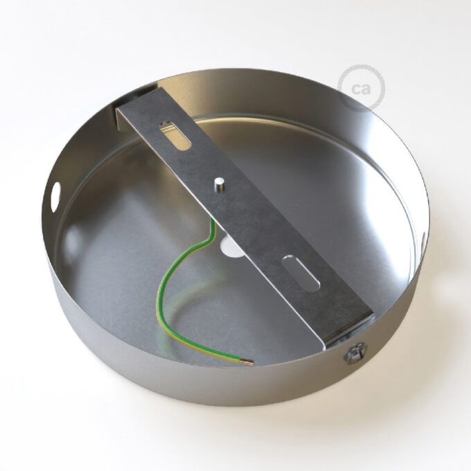 Lubų dangtelis metalinis ø12 cm, chromo pilkas, 1 centrinė ir 2 šoninės angos