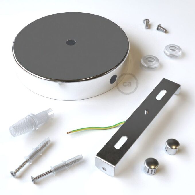 Lubų dangtelis metalinis ø12 cm, chromo pilkas, 1 centrinė ir 2 šoninės angos