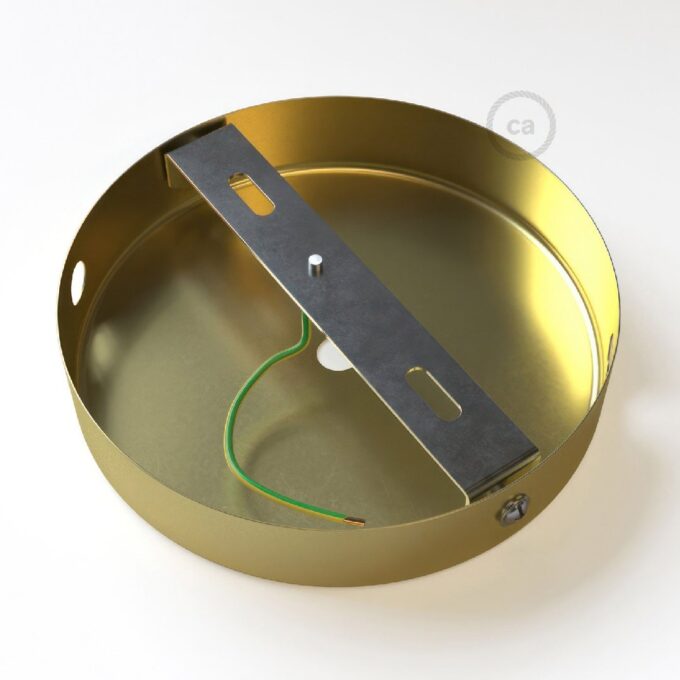 Lubų dangtelis metalinis ø12 cm, žalvario matinis, 1 centrinė ir 2 šoninės angos