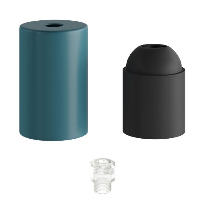 Metalinis lemputės lizdo laikiklis E27 su paslėptu laido fiksatriumi, ø4,3 cm, žaliai mėlynas Petrol